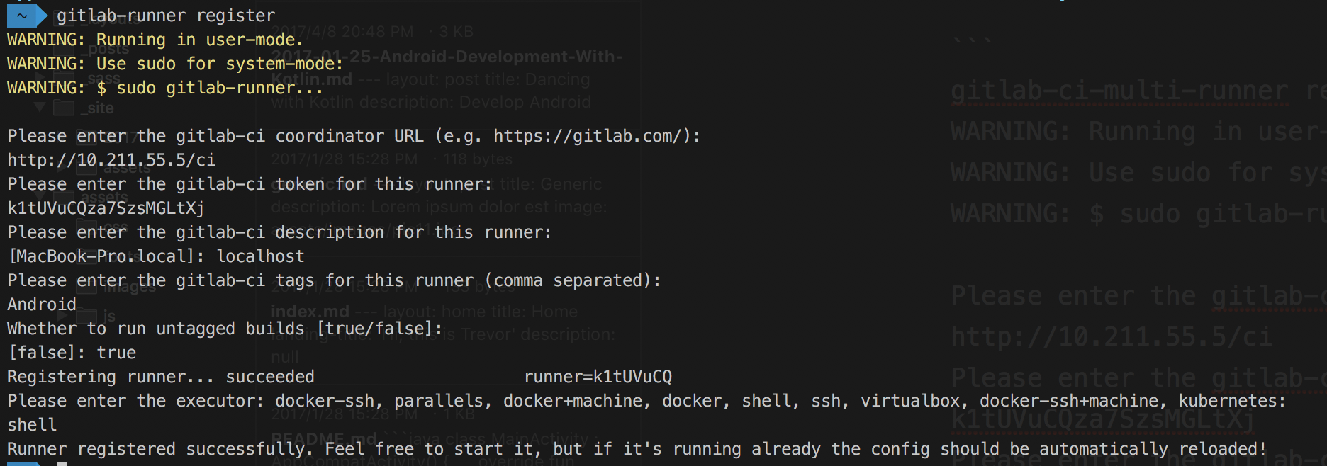 Gitlab runner register