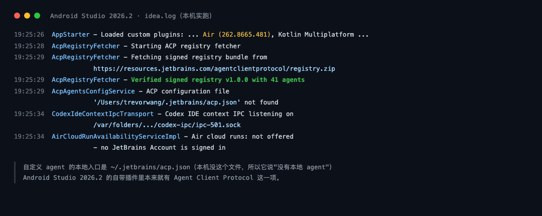 本机 idea.log 的真实日志，Air 启动后拉取签名目录的那几行