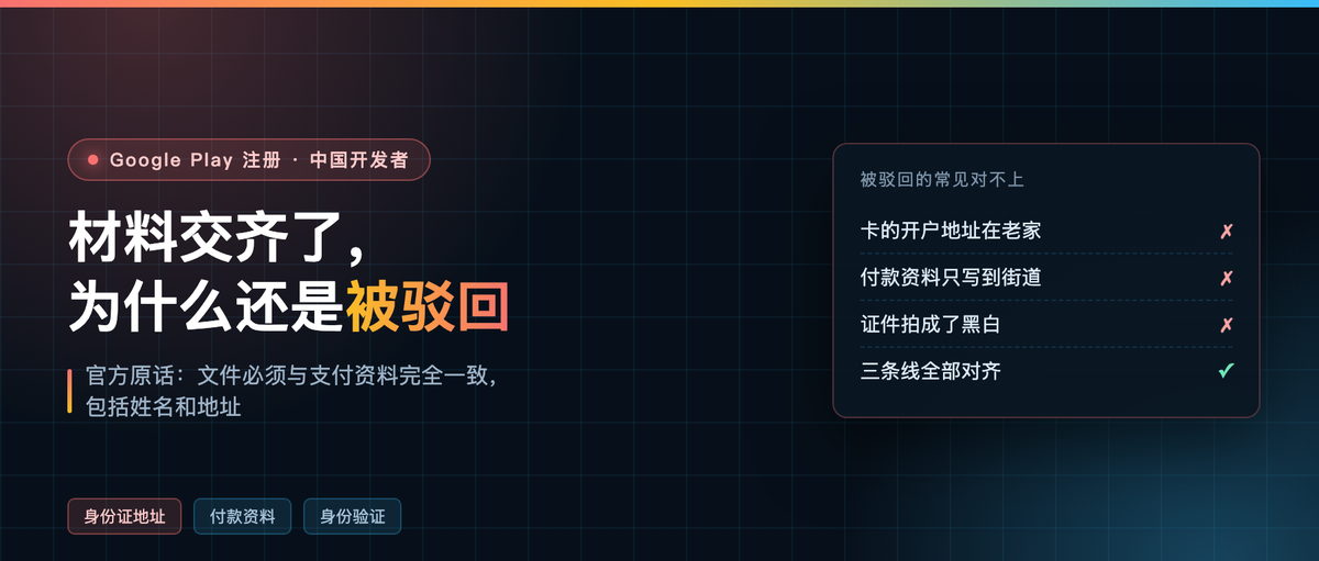 Google Play 注册:地址要和身份证一致